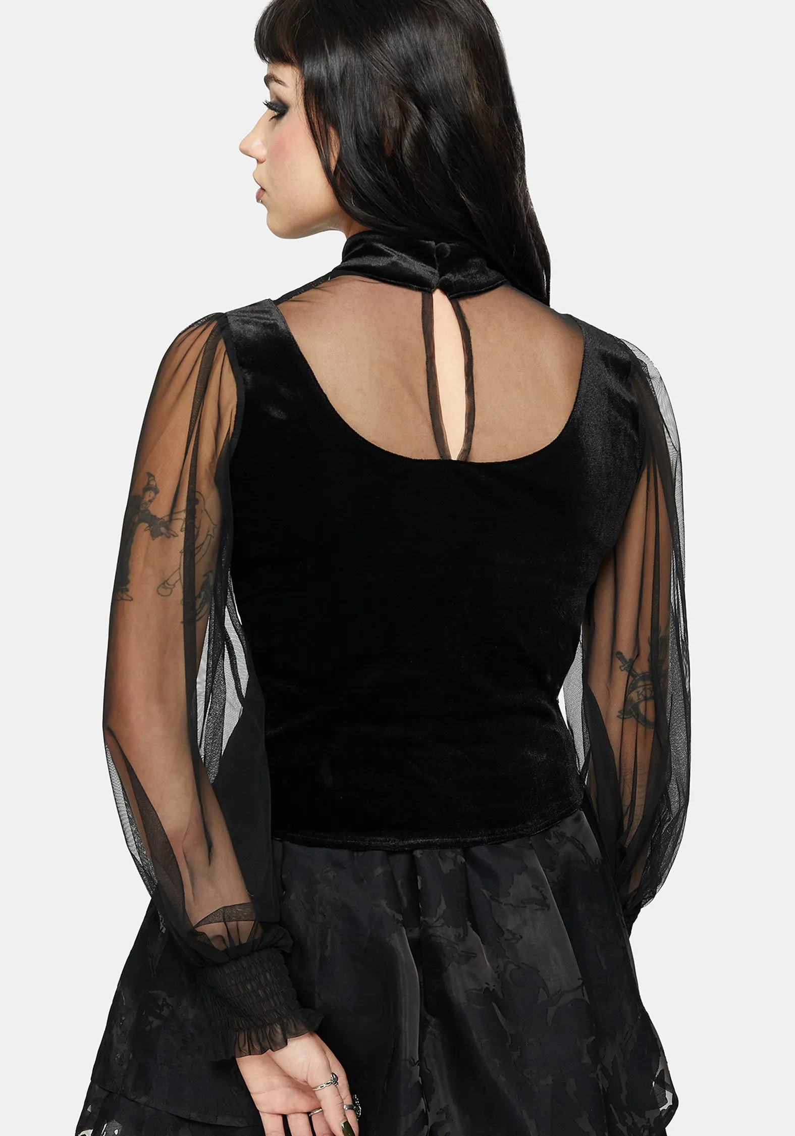 Trixie Velvet Embroidered Long Sleeve Funnel Top sold by Disturbia product image thumbnail 3