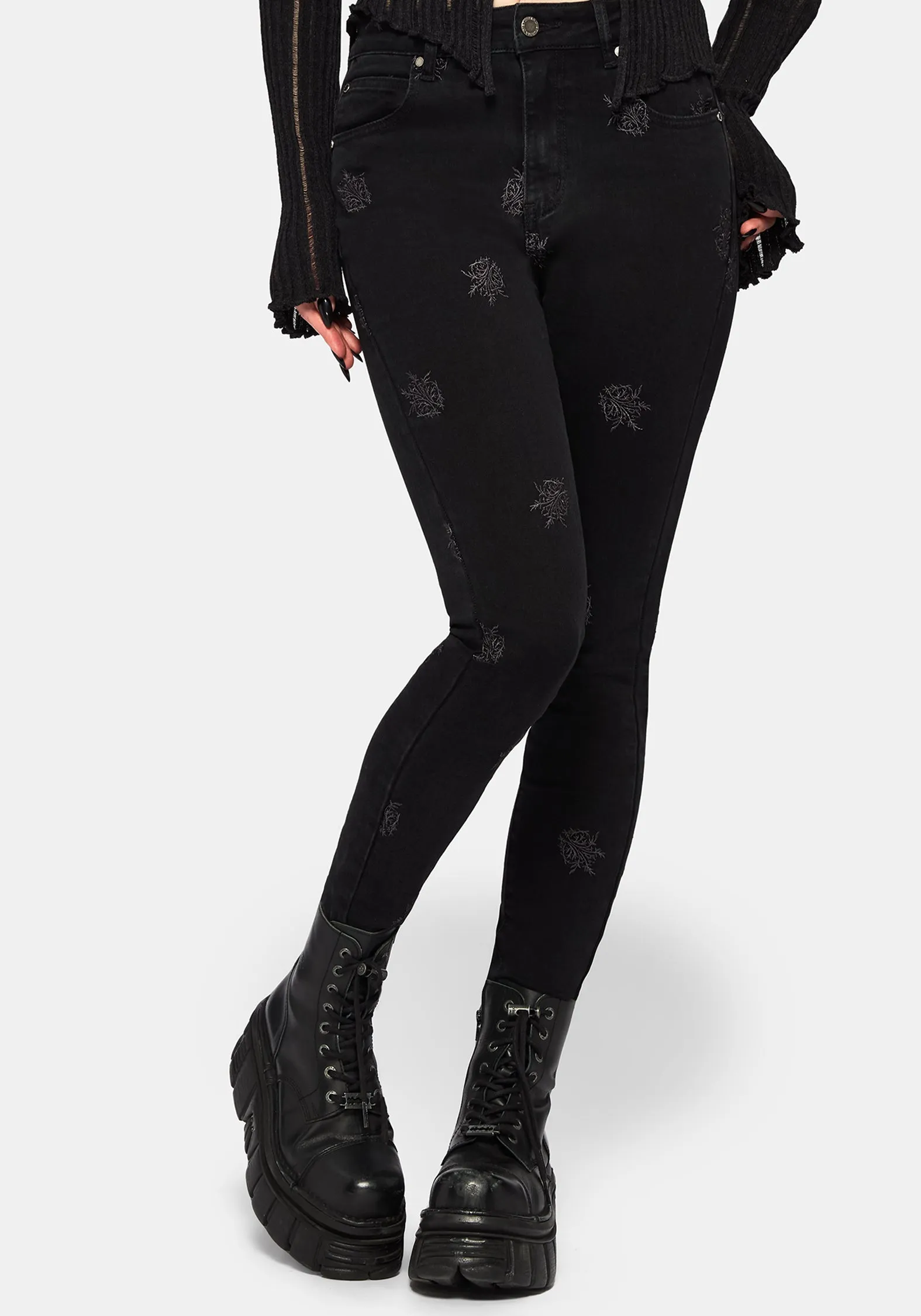 Selin Embroidered Denim Skinny Jean sold by Disturbia