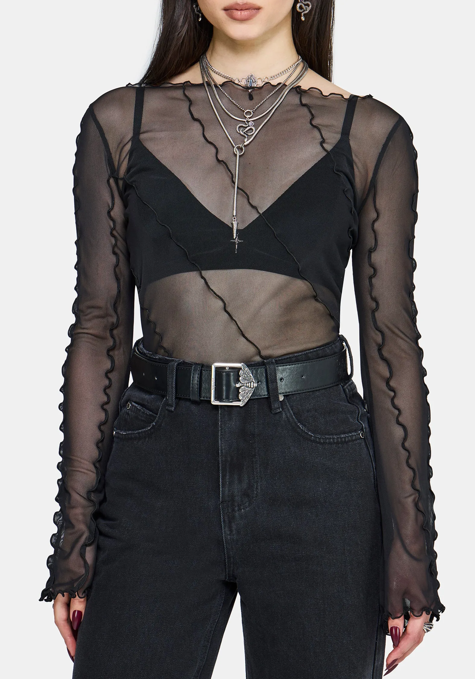 Erika Long Sleeve Seamed Mesh Top sold by Disturbia product image thumbnail 5