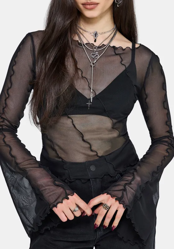 Erika Long Sleeve Seamed Mesh Top made by Disturbia