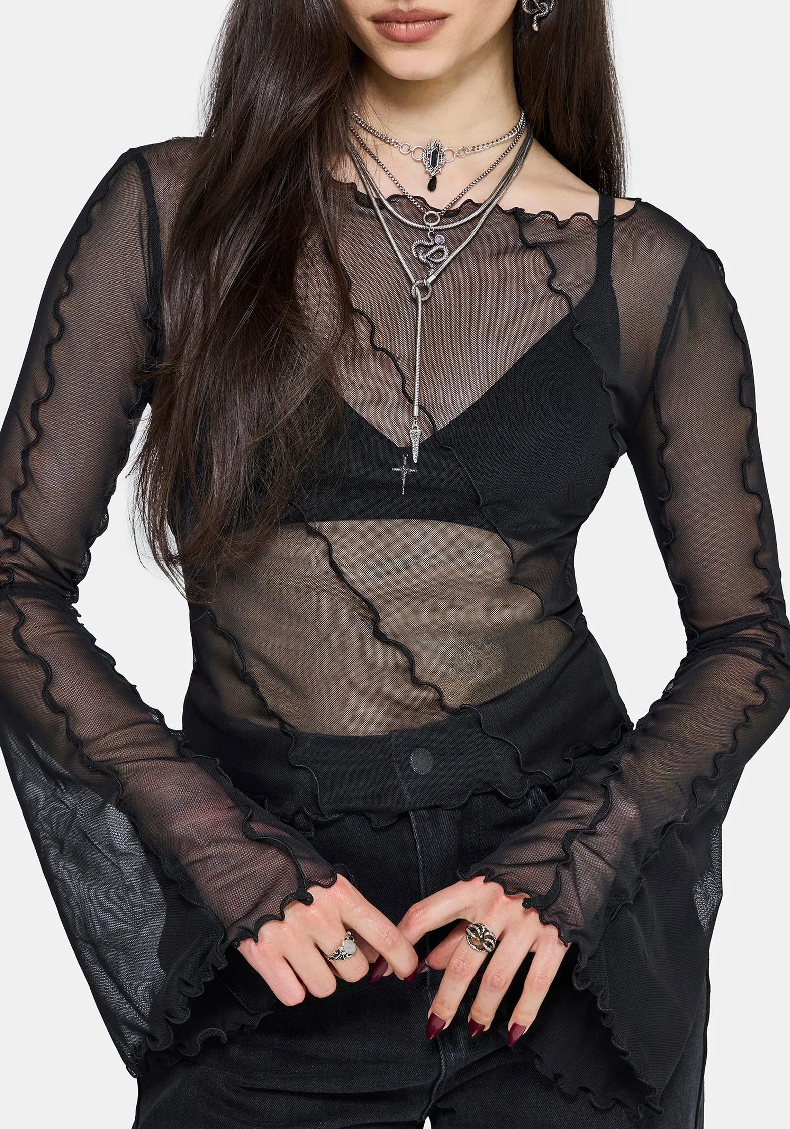Erika Long Sleeve Seamed Mesh Top sold by Disturbia