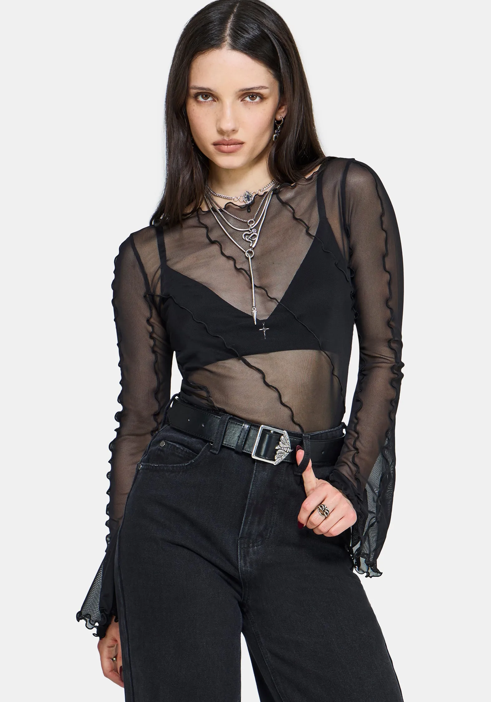 Erika Long Sleeve Seamed Mesh Top sold by Disturbia product image thumbnail 2