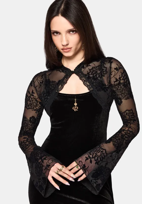 Void Bloom Flocked Mesh Shrug Top made by Disturbia
