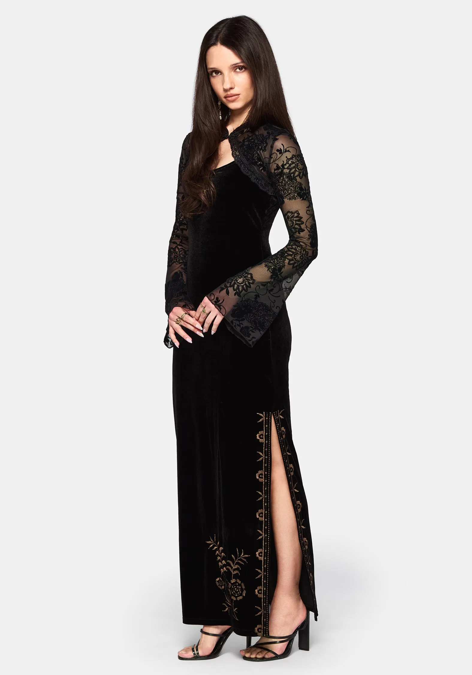 Void Bloom Flocked Mesh Shrug Top sold by Disturbia product image thumbnail 4