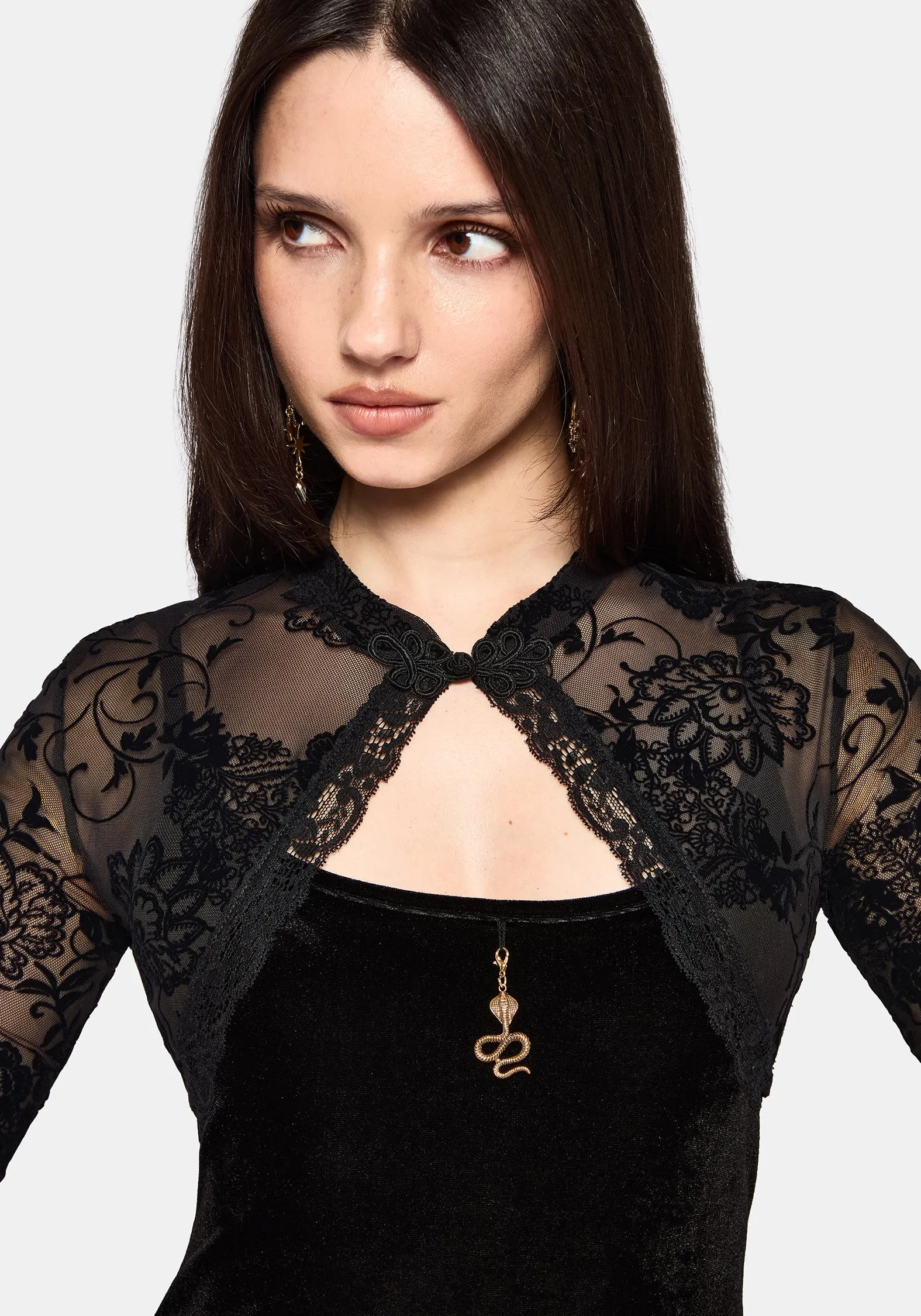 Void Bloom Flocked Mesh Shrug Top sold by Disturbia product image thumbnail 2