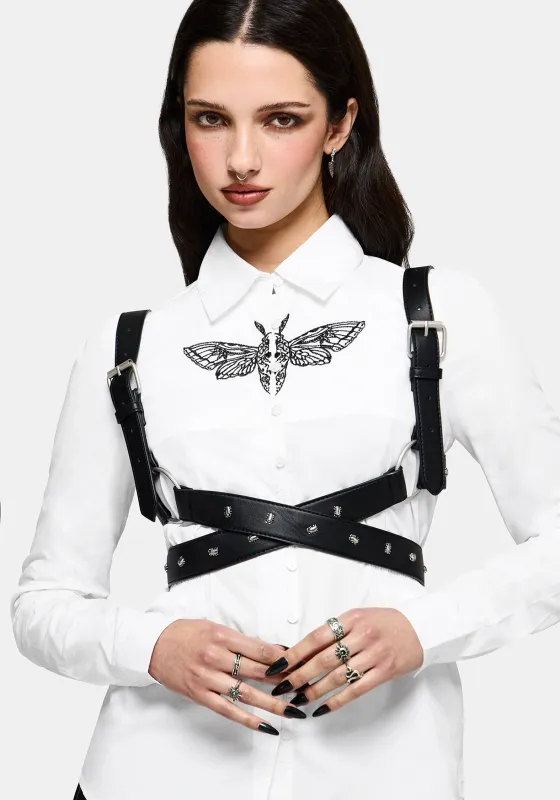 Wispette Moth Embroidered Poplin Fitted Shirt made by Disturbia