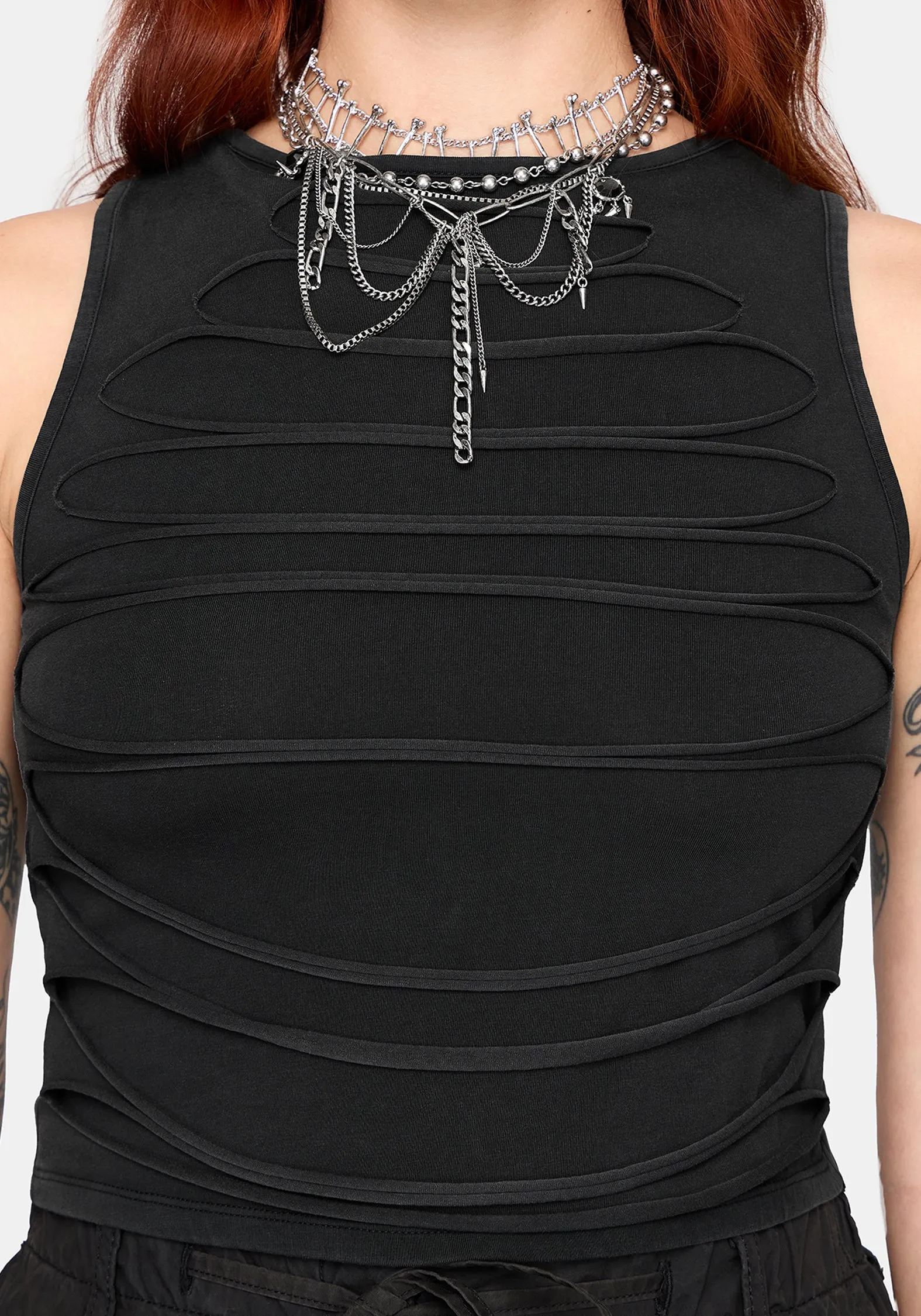 Zuri Distressed Slash Neck Tank Top sold by Disturbia product image thumbnail 2