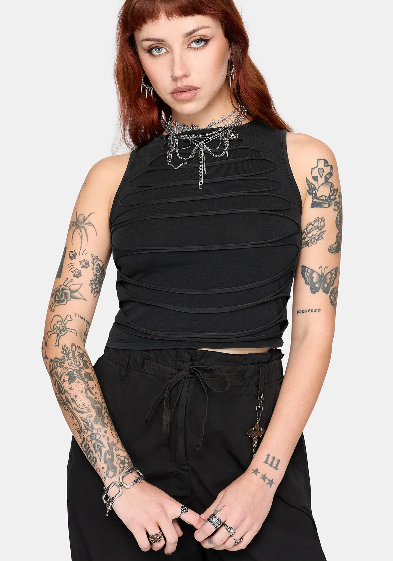 Zuri Distressed Slash Neck Tank Top sold by Disturbia product image thumbnail 4