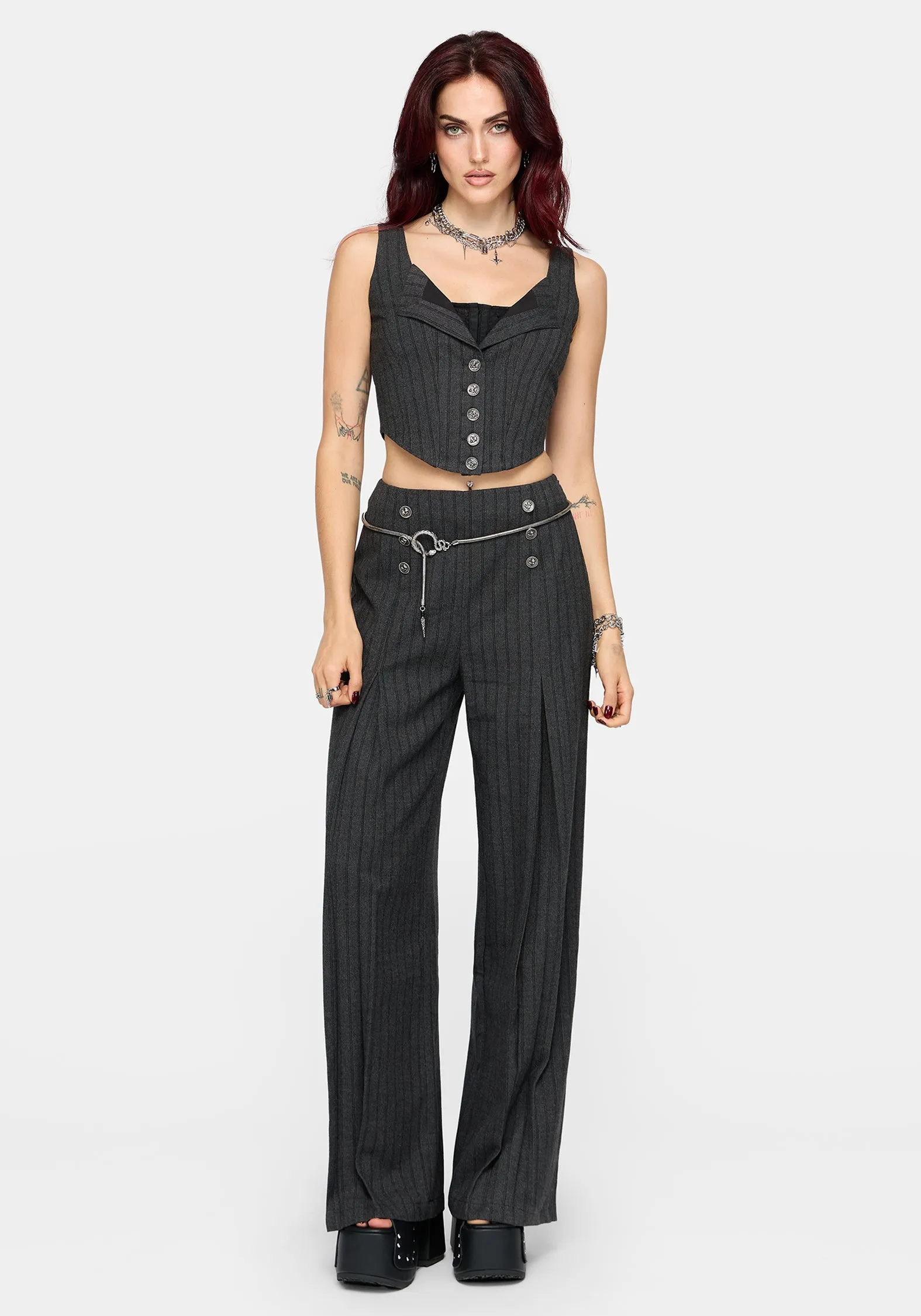 Blair Pinstripe High Waist Tailored Trouser sold by Disturbia product image thumbnail 4