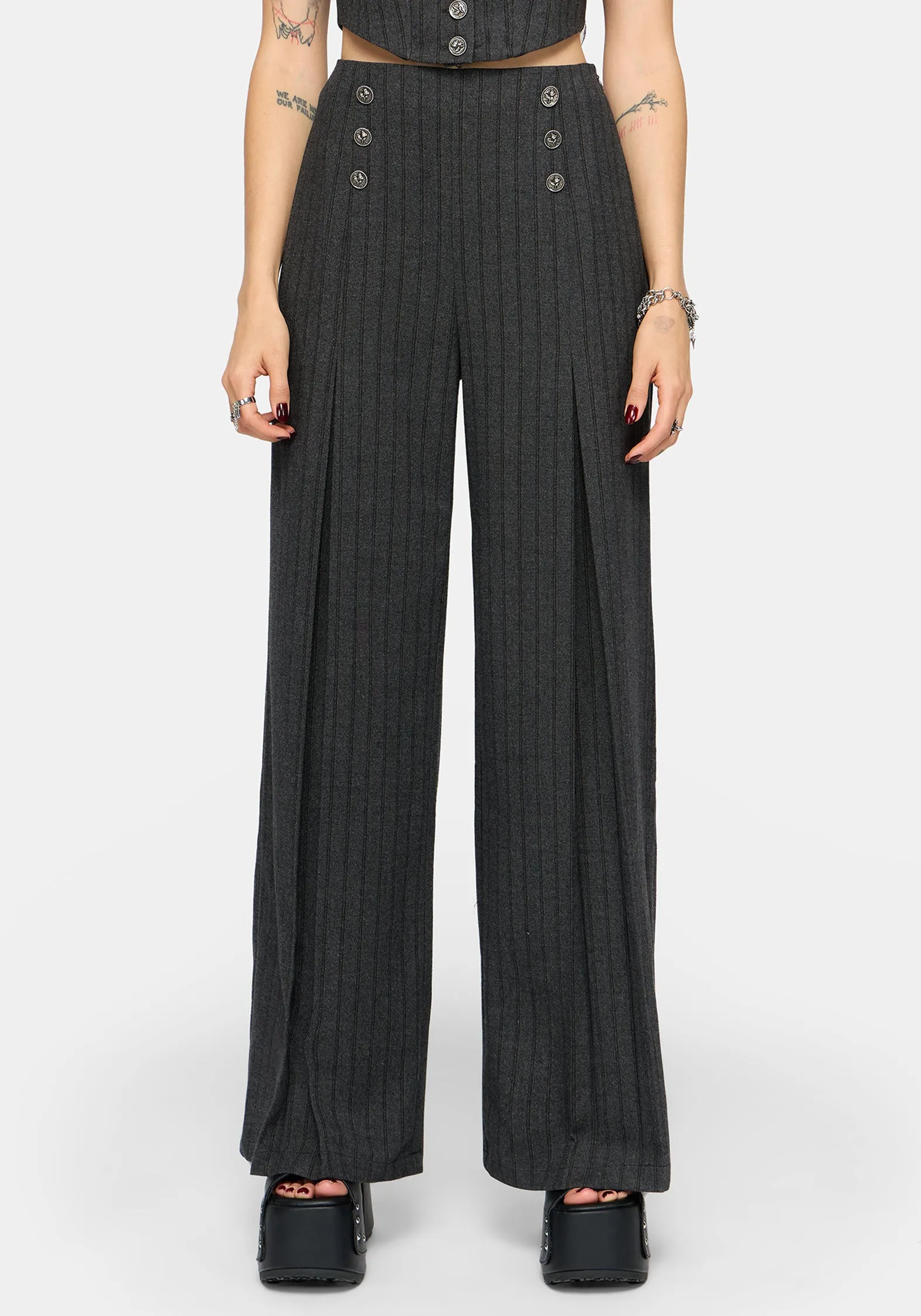 Blair Pinstripe High Waist Tailored Trouser sold by Disturbia product image thumbnail 5