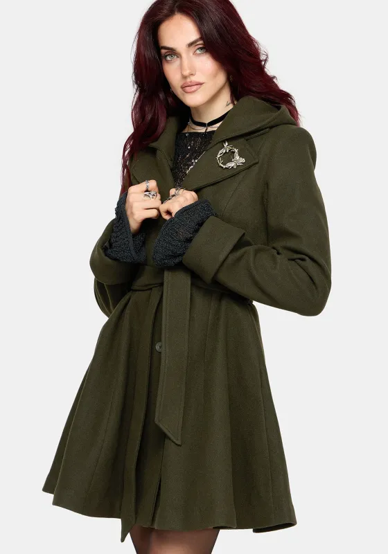 Cyrene Belted Removable Hood Coat made by Disturbia