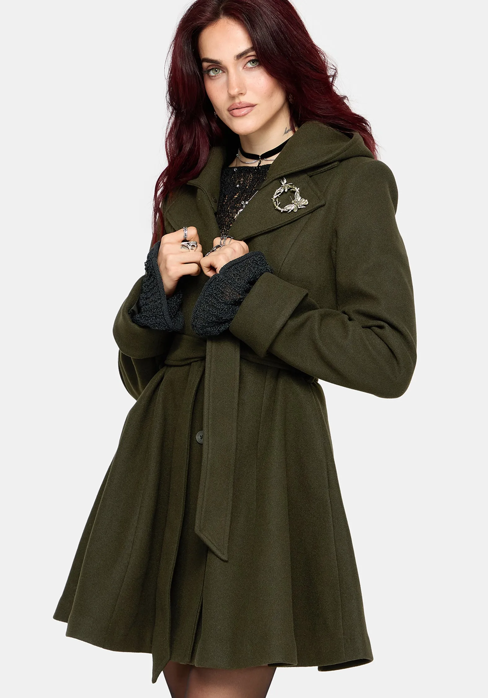 Cyrene Belted Removable Hood Coat sold by Disturbia