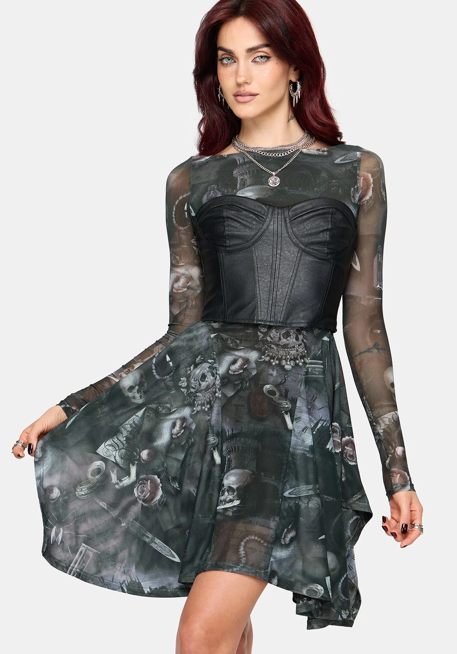 Nox Print Mesh Panelled Skirt Mini Dress sold by Disturbia product image thumbnail 3