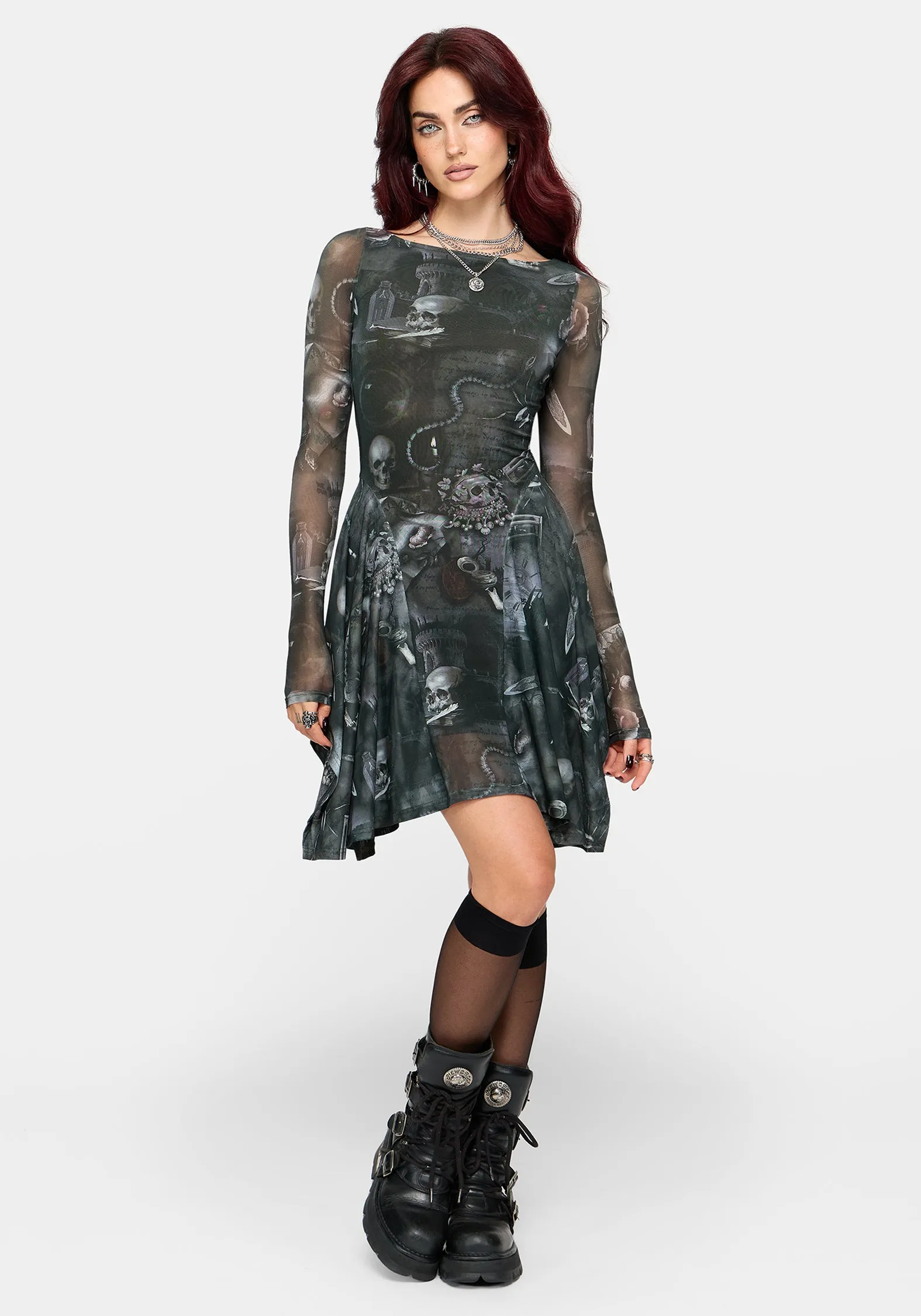 Nox Print Mesh Panelled Skirt Mini Dress sold by Disturbia product image thumbnail 4