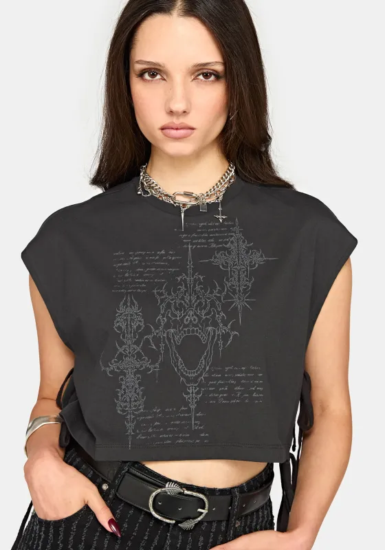 Alana Tie Side Graphic Crop Top made by Disturbia