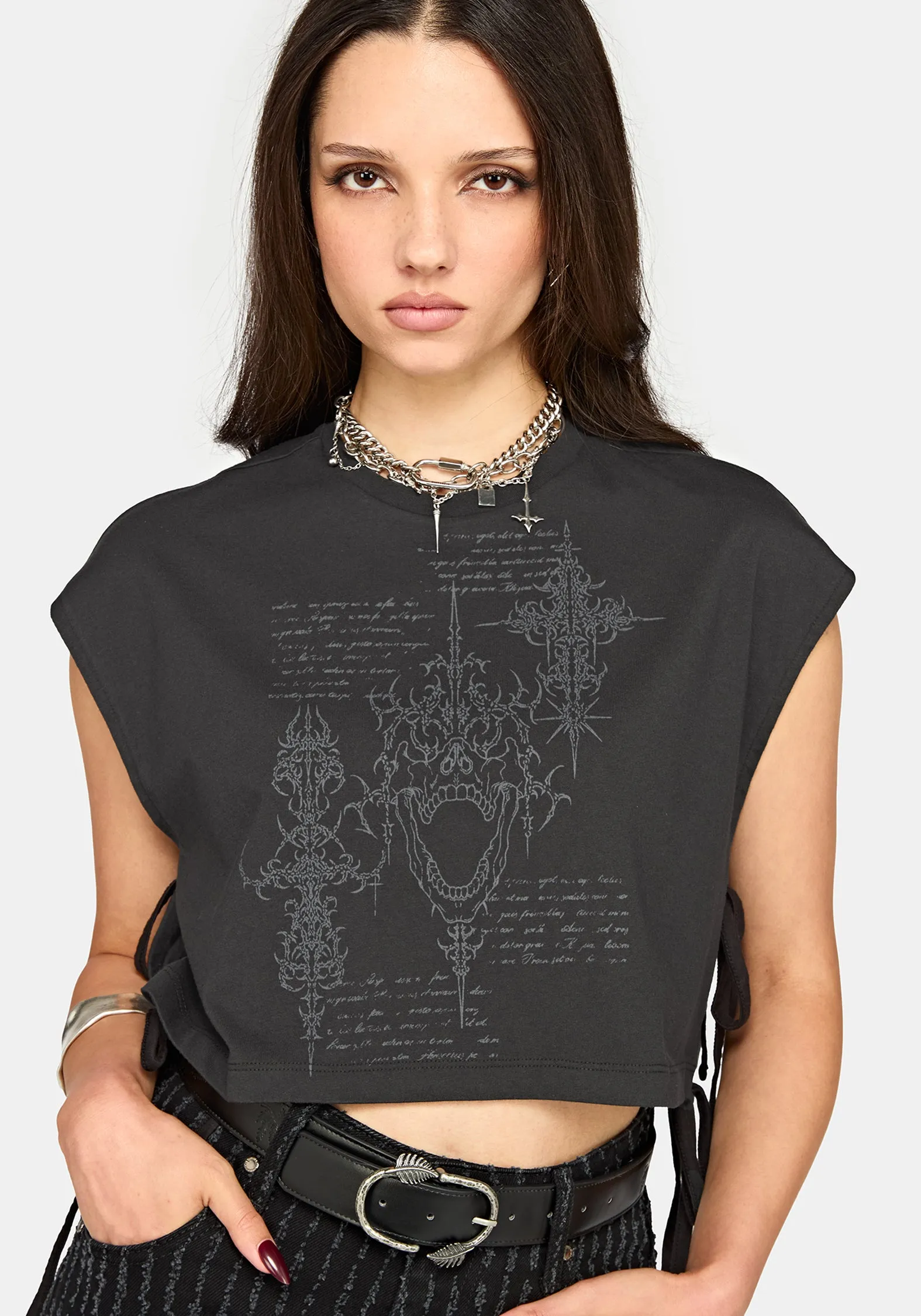 Alana Tie Side Graphic Crop Top sold by Disturbia