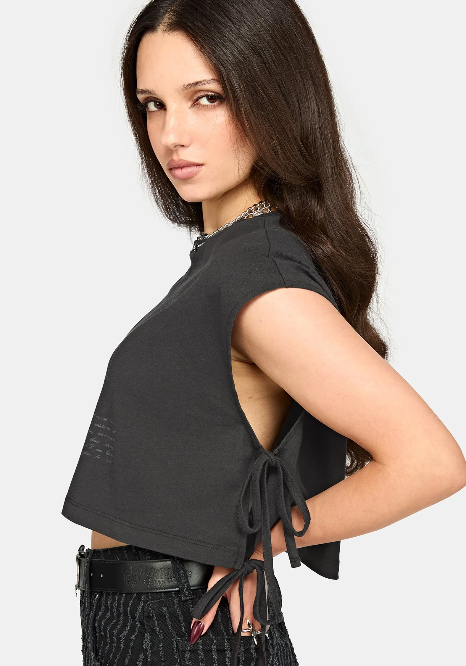 Alana Tie Side Graphic Crop Top sold by Disturbia product image thumbnail 3