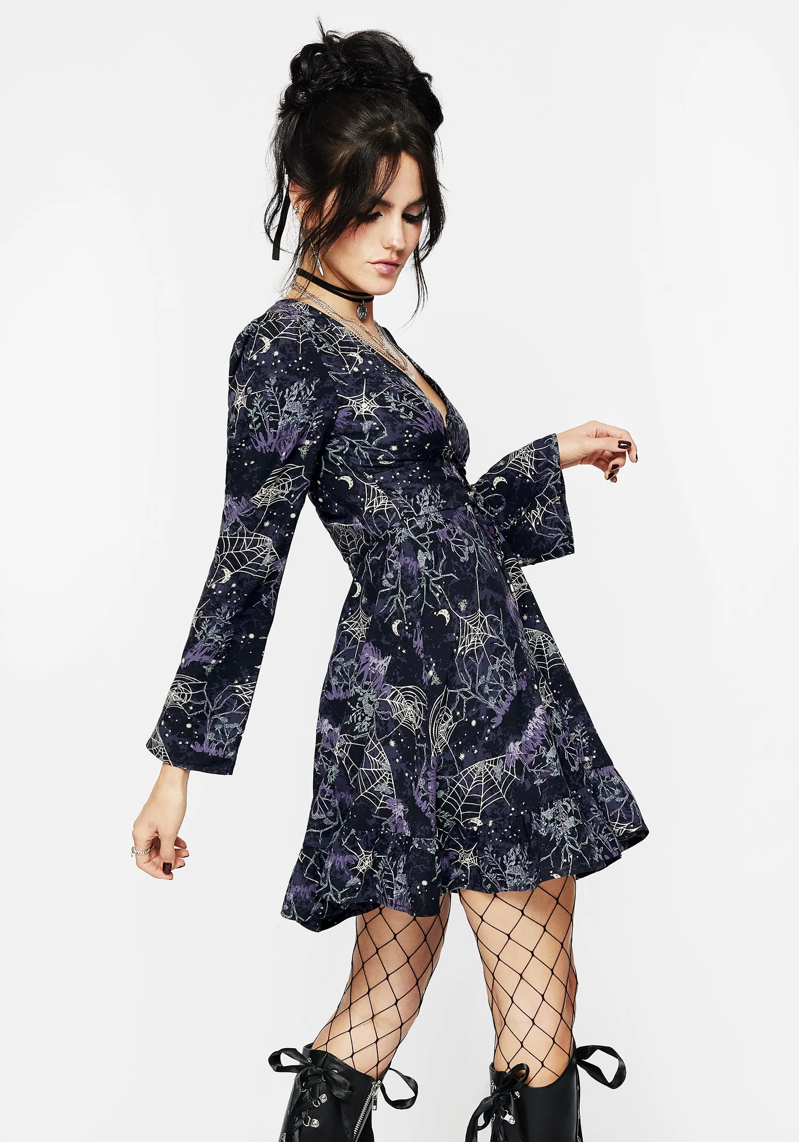 Hawthorn Flute Sleeve Lace Up Mini Dress sold by Disturbia product image thumbnail 5