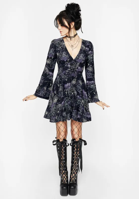 Hawthorn Flute Sleeve Lace Up Mini Dress sold by Disturbia