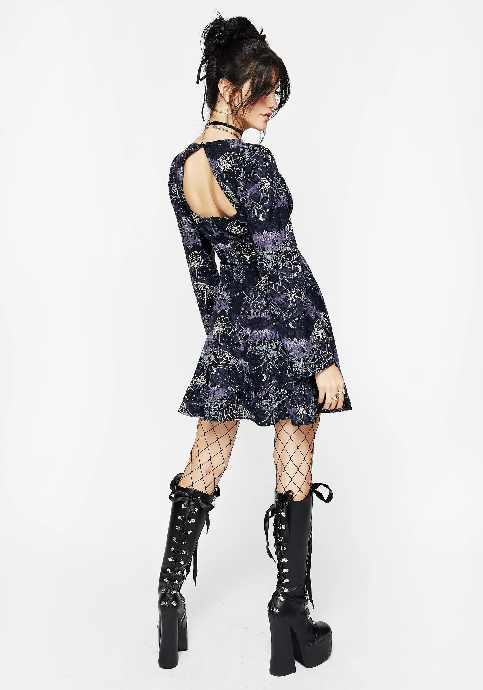 Hawthorn Flute Sleeve Lace Up Mini Dress sold by Disturbia product image thumbnail 3