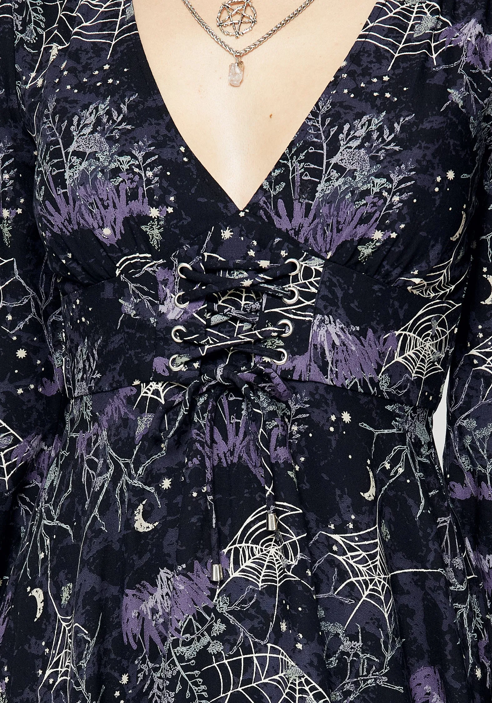 Hawthorn Flute Sleeve Lace Up Mini Dress sold by Disturbia product image thumbnail 2