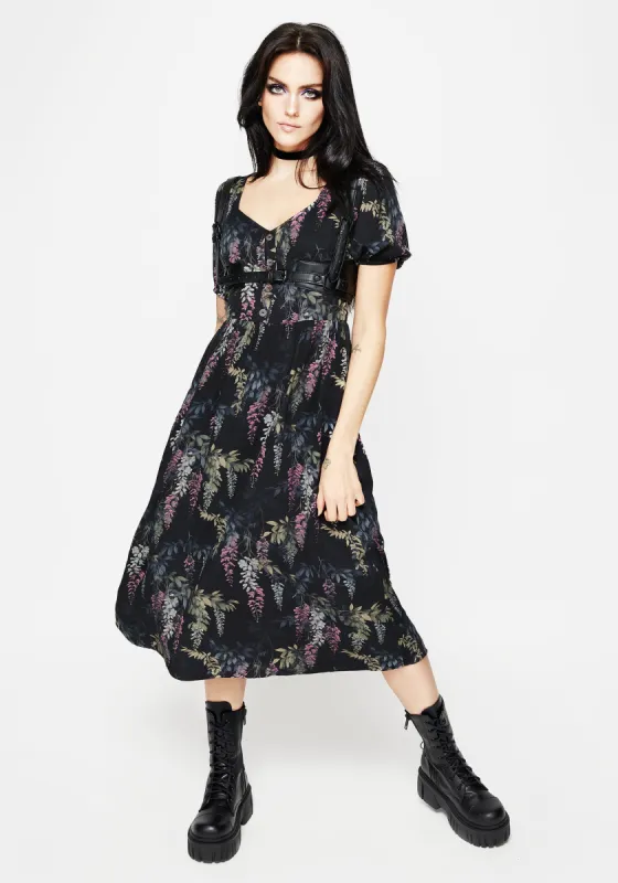 Wisteria Floral Print Puff Sleeve Midi Dress sold by Disturbia