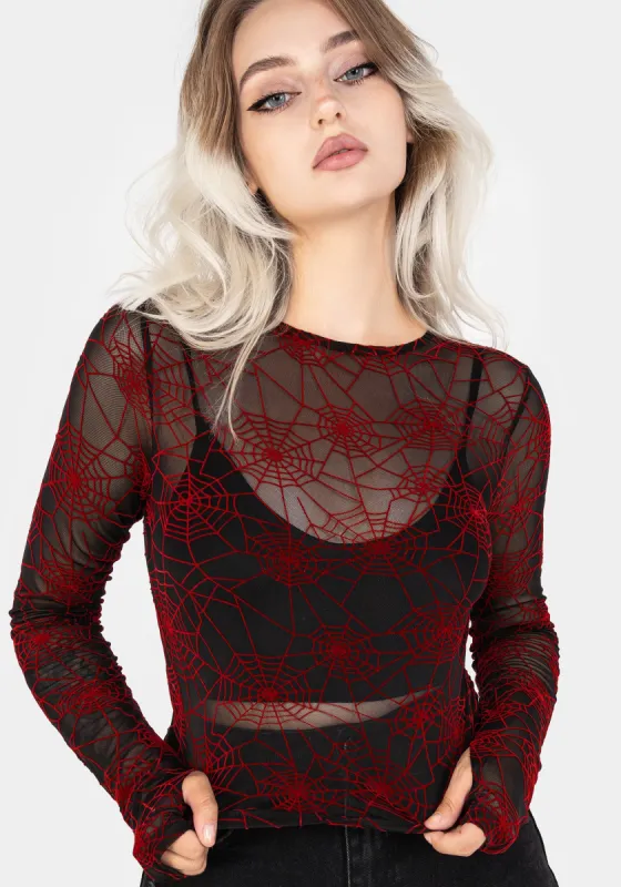 Venom Flocked Mesh Top - Red sold by Disturbia