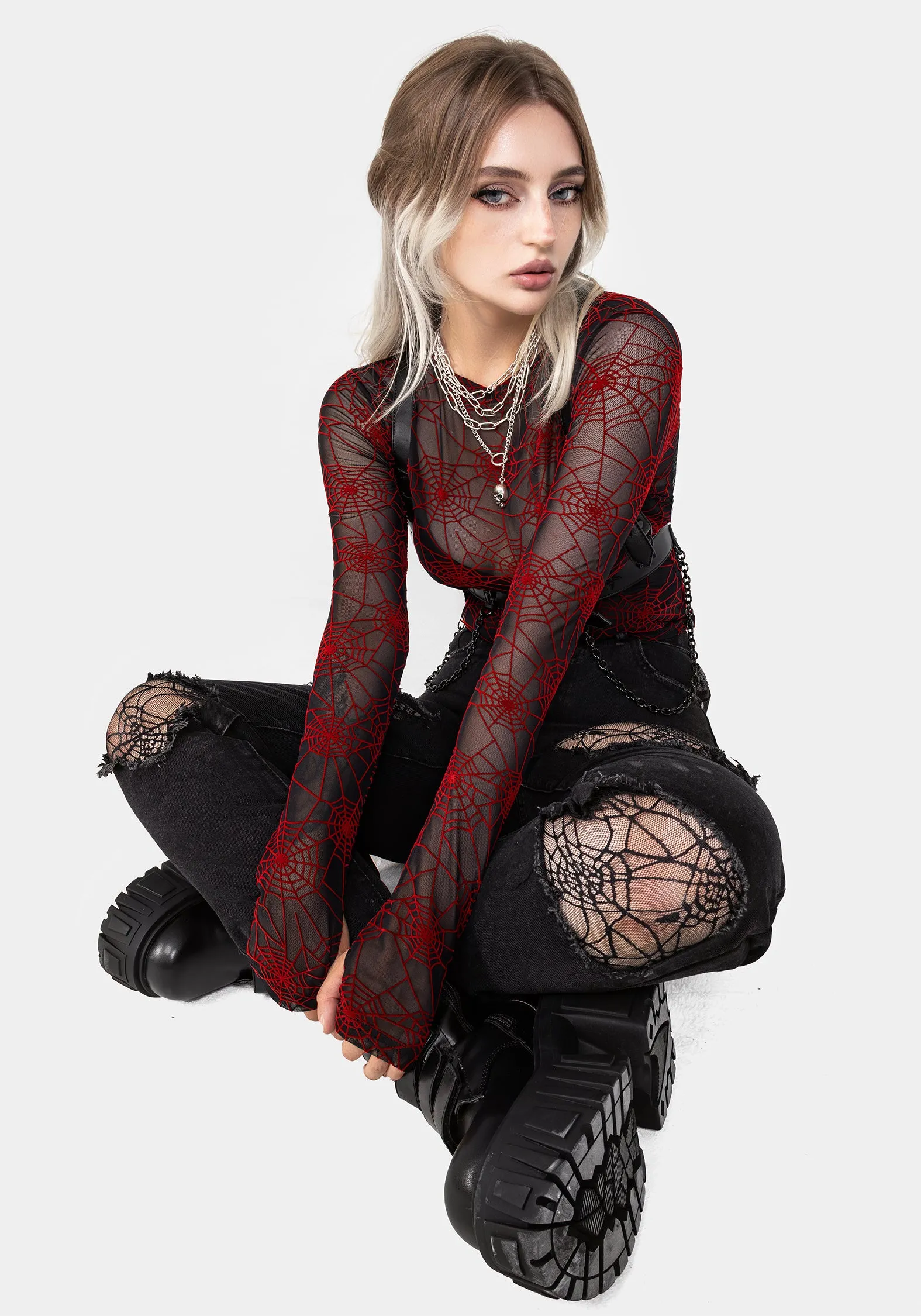 Venom Flocked Mesh Top - Red sold by Disturbia product image thumbnail 4