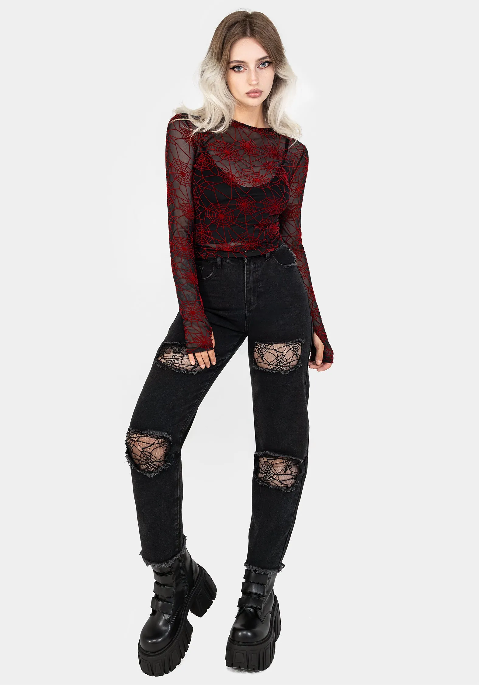 Venom Flocked Mesh Top - Red sold by Disturbia product image thumbnail 5