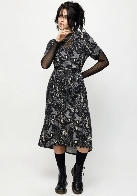Hecate's Garden Midi Shirt Dress sold by Disturbia