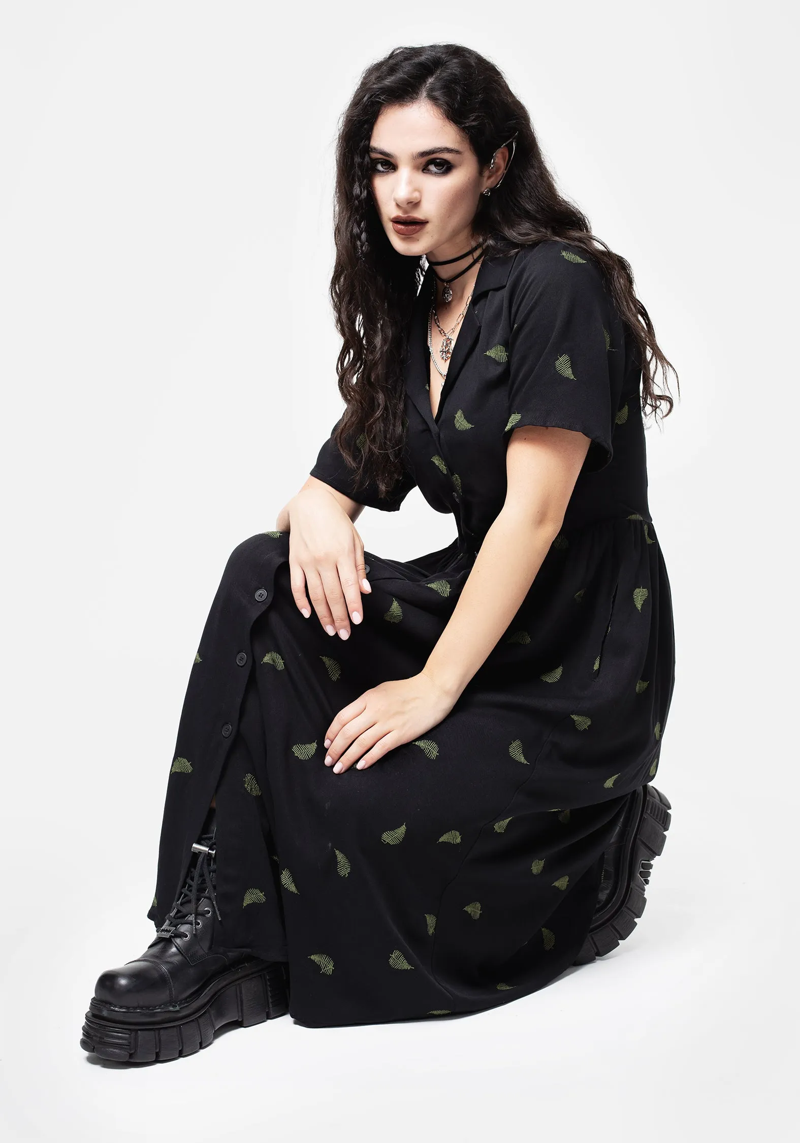 Osmunda Fern Embroidered Midi Shirt Dress sold by Disturbia product image thumbnail 5