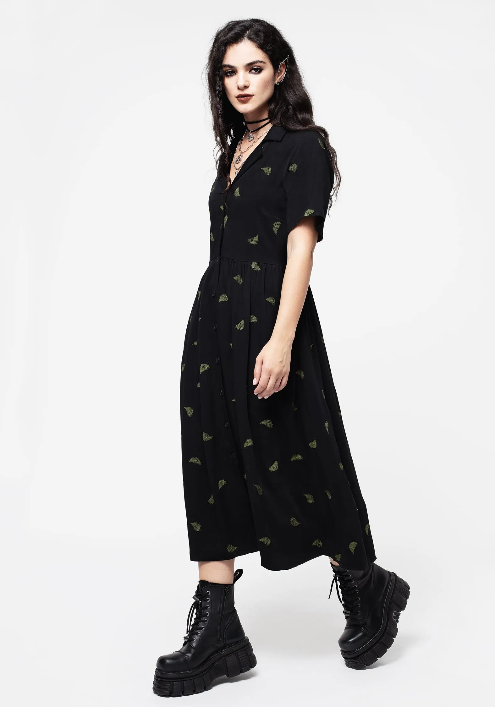 Osmunda Fern Embroidered Midi Shirt Dress sold by Disturbia product image thumbnail 4