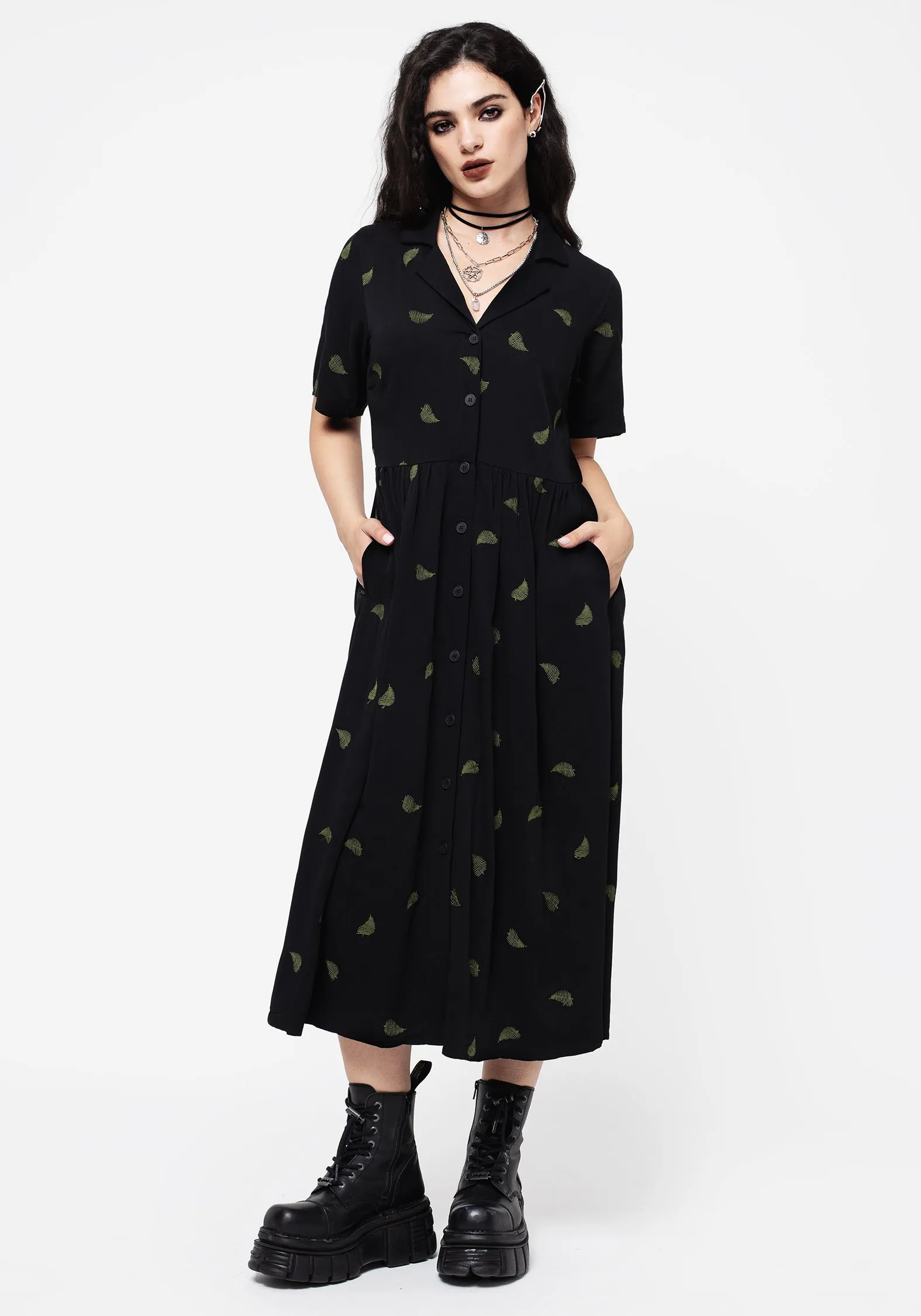 Osmunda Fern Embroidered Midi Shirt Dress sold by Disturbia