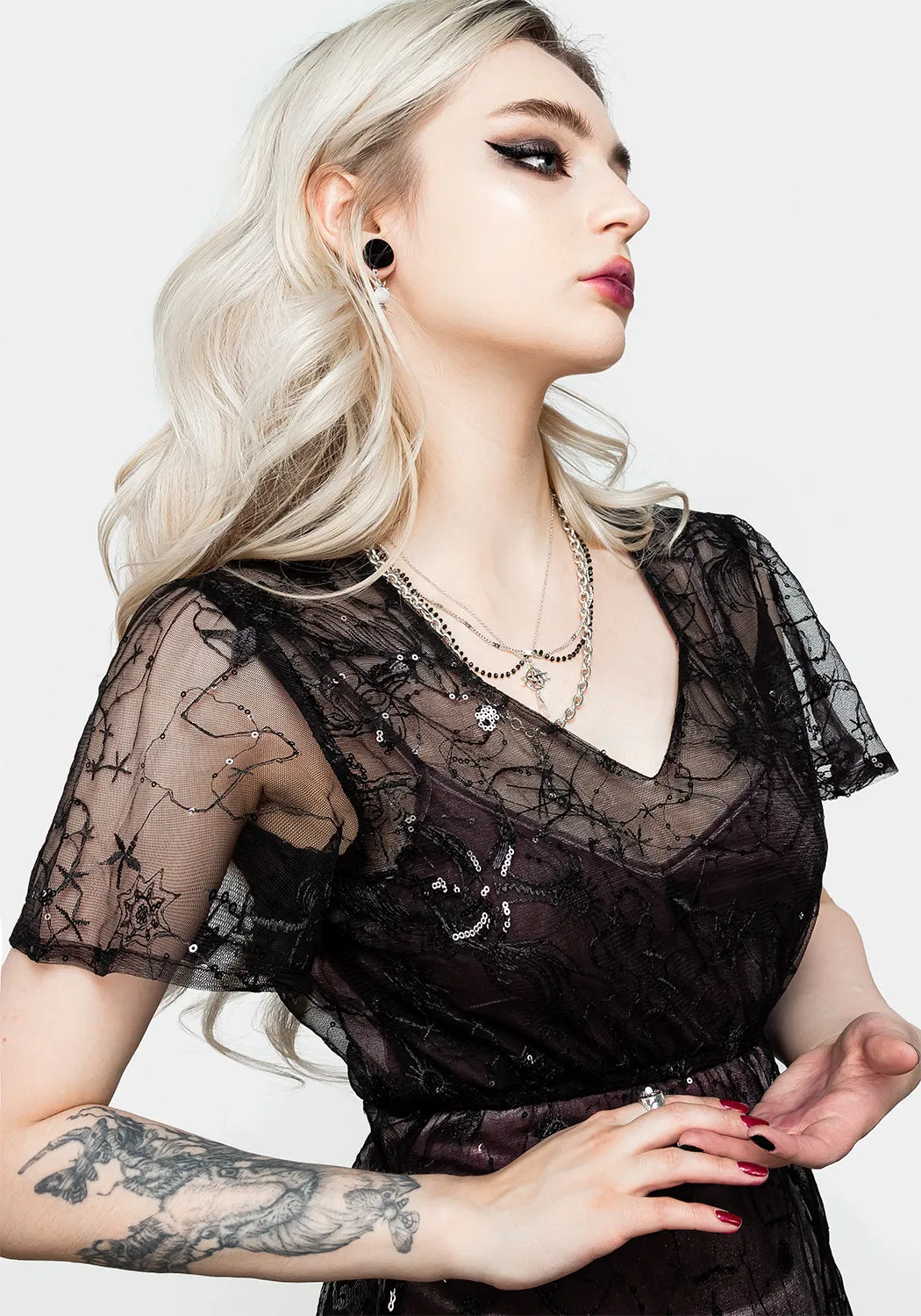Lune Sequined Tiered Velvet Slip Dress sold by Disturbia product image thumbnail 2