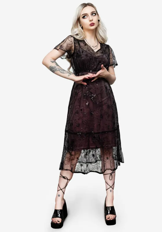 Lune Sequined Tiered Velvet Slip Dress sold by Disturbia