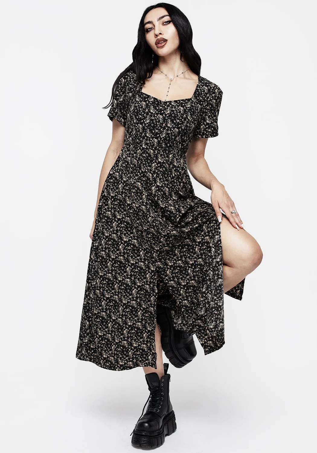 Gardenia Print Split Midaxi Dress sold by Disturbia