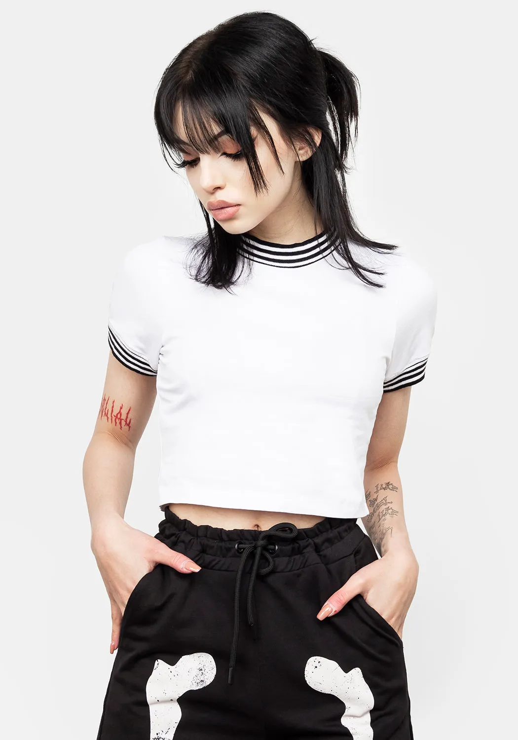 Monica White Crop Tee sold by Disturbia