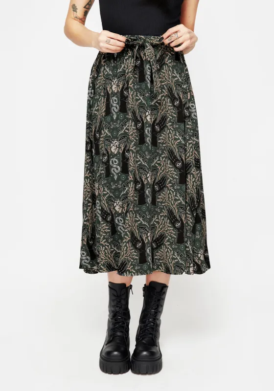 Hemlock Tie Detail Midi Skirt - Green sold by Disturbia