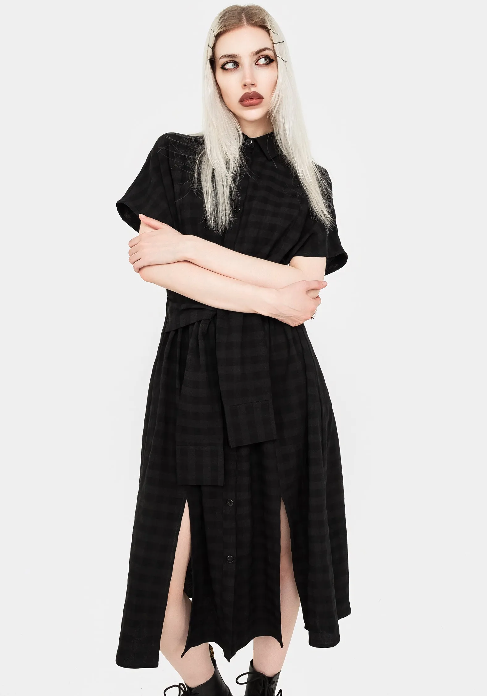 Hattie Shirt Sleeve Tie Waist Shirt Dress sold by Disturbia product image thumbnail 5