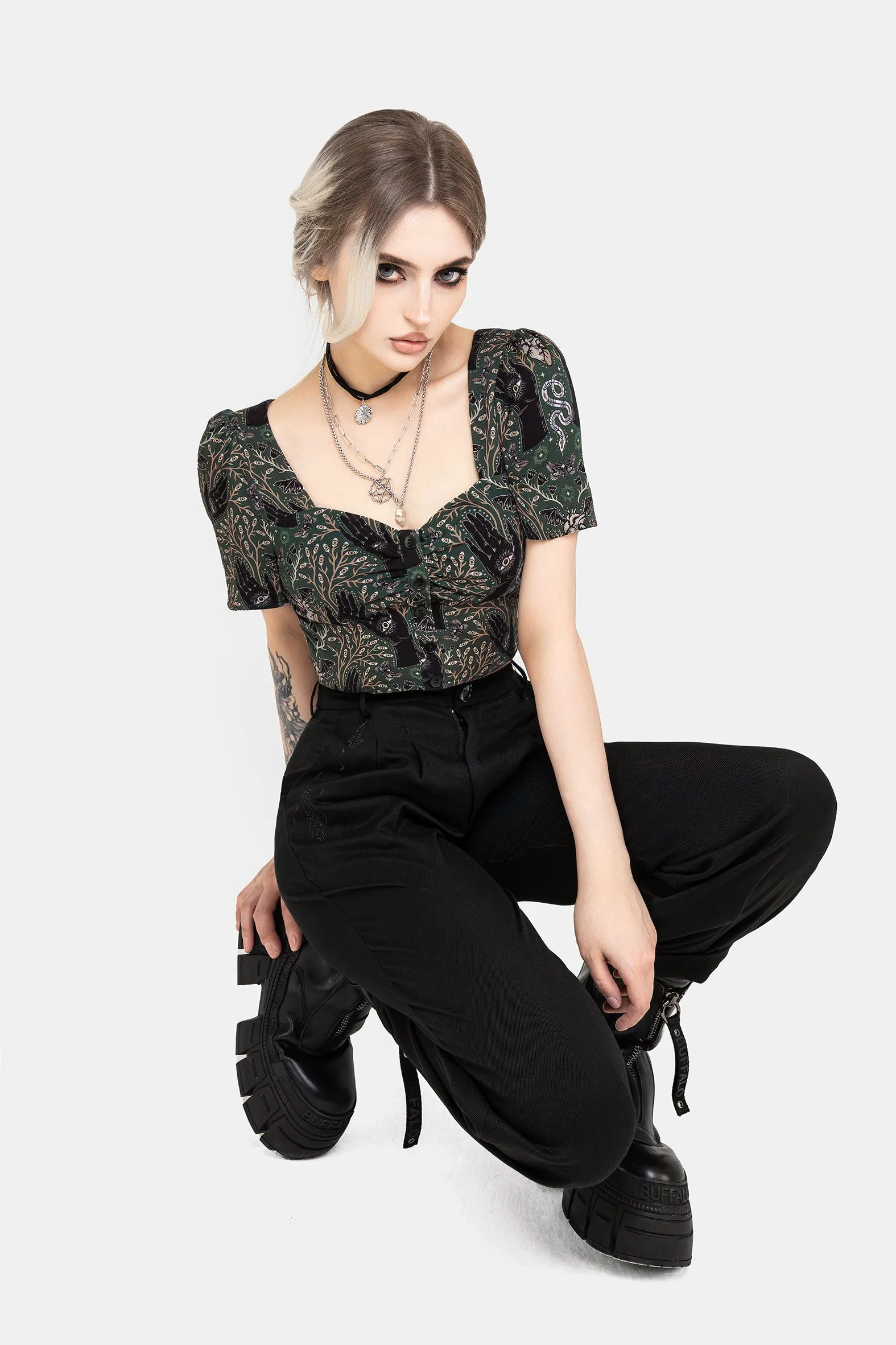 Hemlock Button Up Crop Top - Green sold by Disturbia product image thumbnail 5