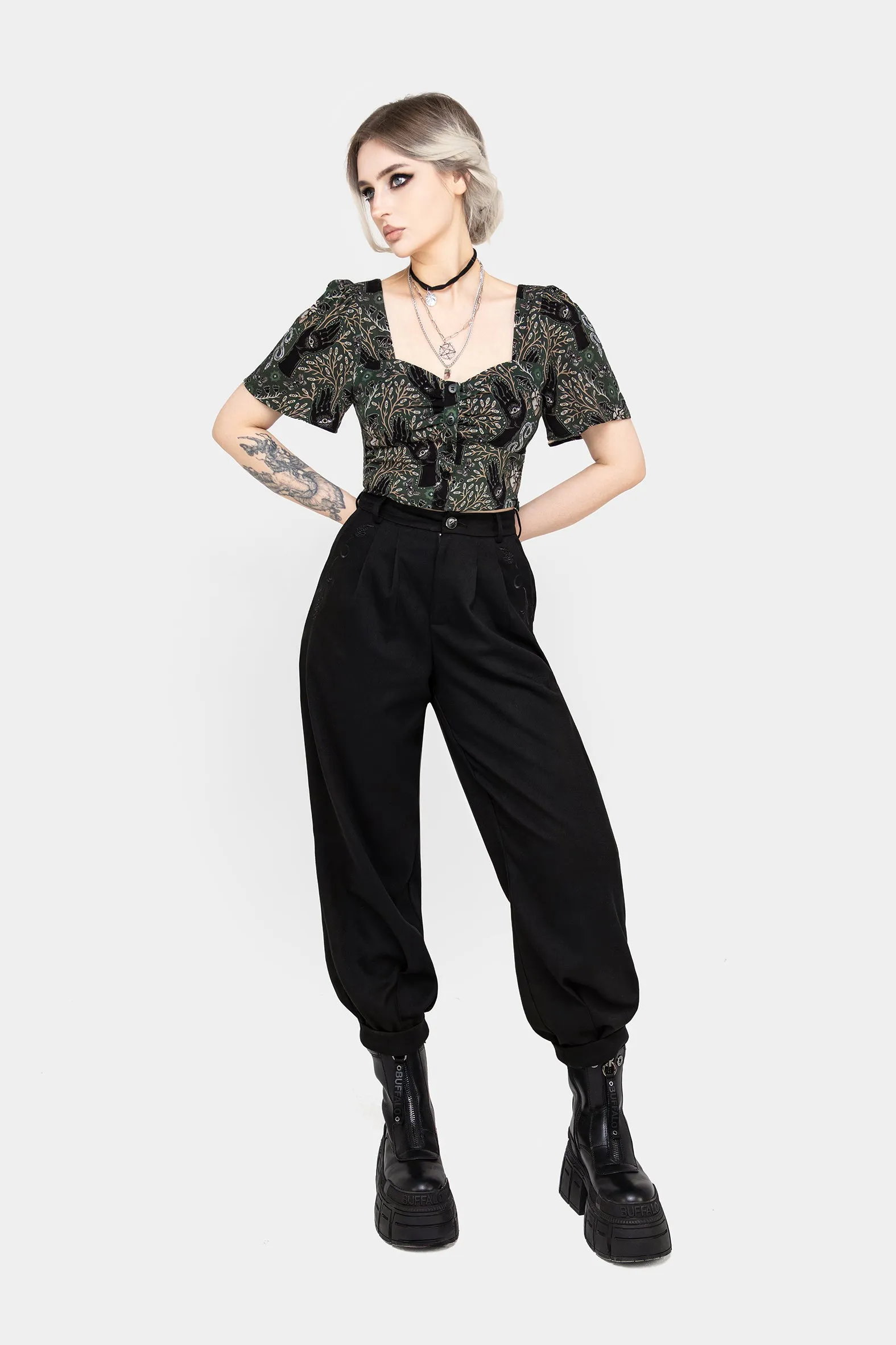Hemlock Button Up Crop Top - Green sold by Disturbia product image thumbnail 4