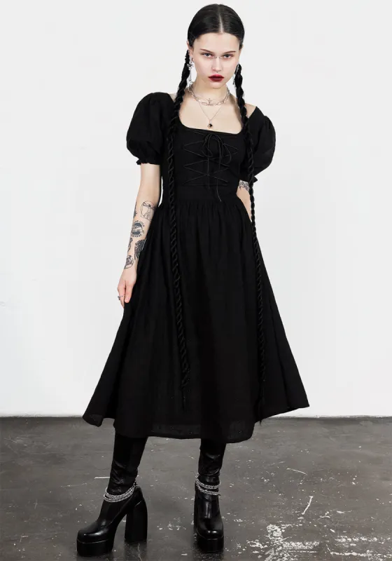 Litha Lace Up Broderie Midi Dress sold by Disturbia