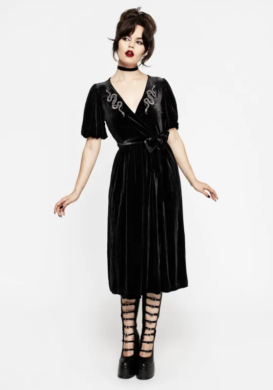 Zarina Embroidered Midi Wrap Dress - Black sold by Disturbia
