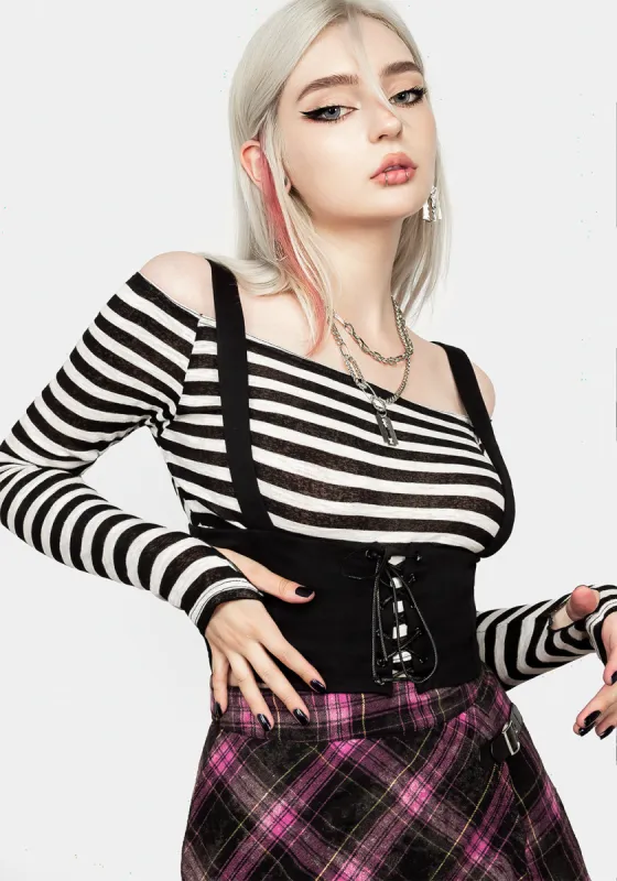 Ignorance Corset Lace Up Stripe Top sold by Disturbia