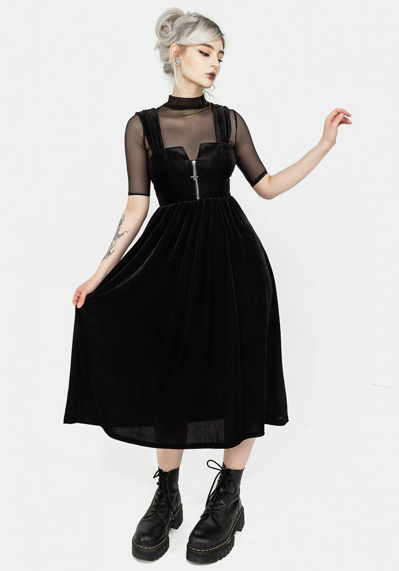 コードエー　code a front zip desigin dress Gloria Front Zip Sheath Dress – Dress the Population