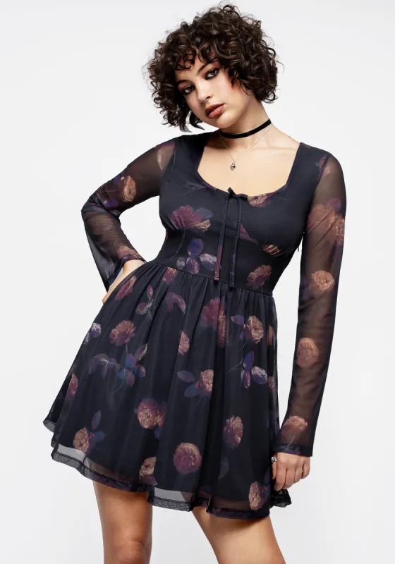 Monica Floral Mesh Skater Dress sold by Disturbia