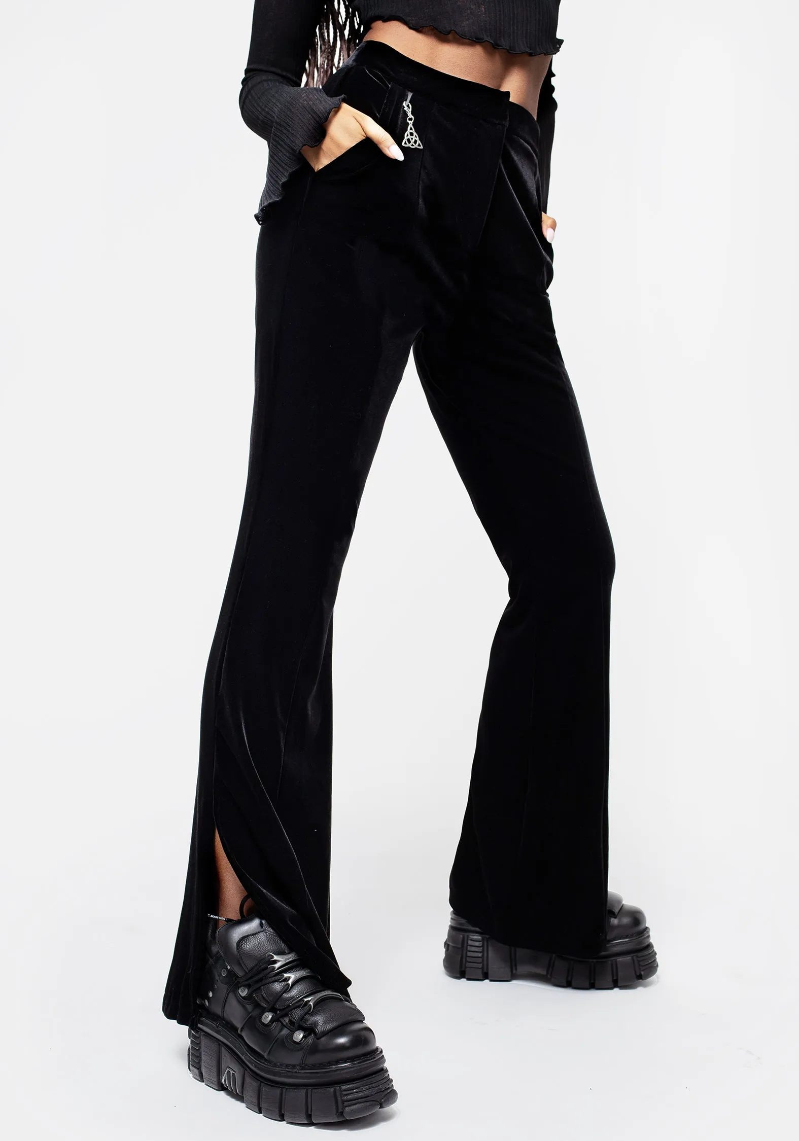 Morrigan Side Split Flared Trousers sold by Disturbia