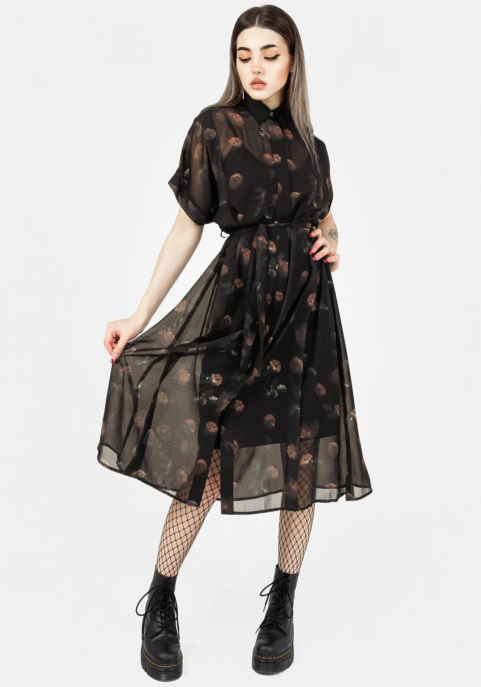 Monica Floral Chiffon Midi Shirt Dress Parallel