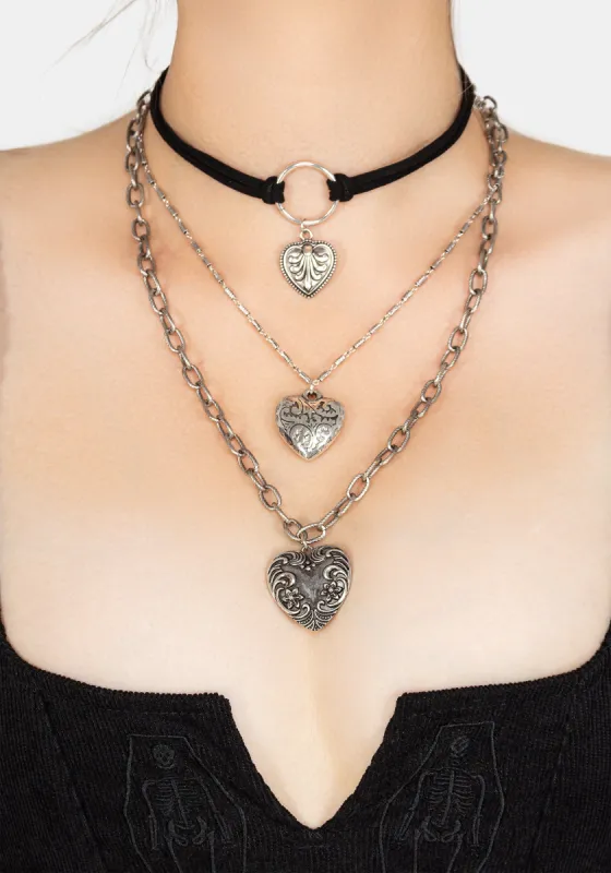 Deceiver Heart Layered Choker Necklace sold by Disturbia