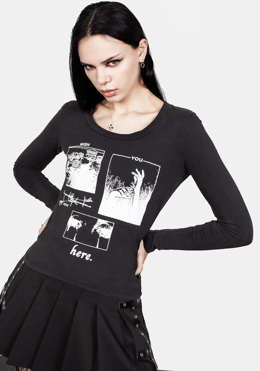 Wish Washed Black Scoop Neck T-Shirt sold by Disturbia